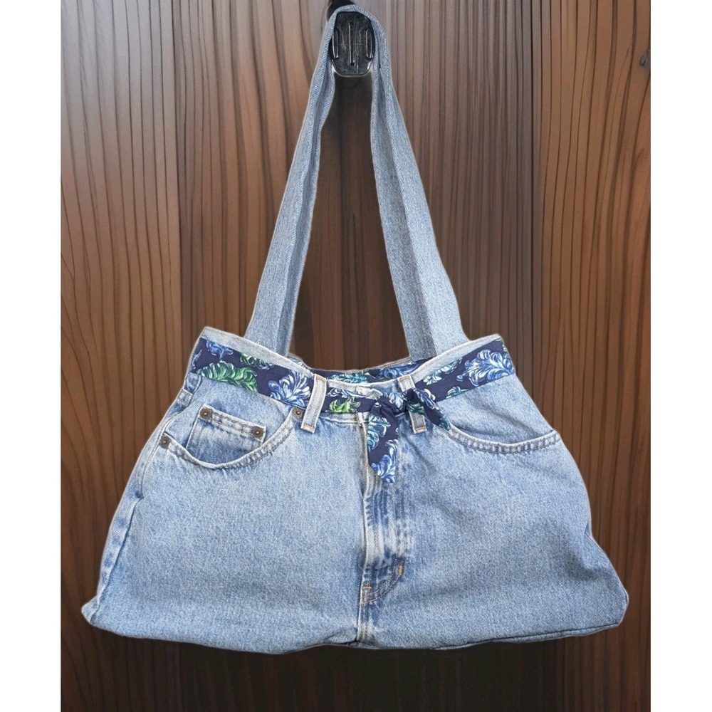 Vintage Gap Upcycled Denim Tote Bag 90s Handmade Boho Floral Large Made In USA